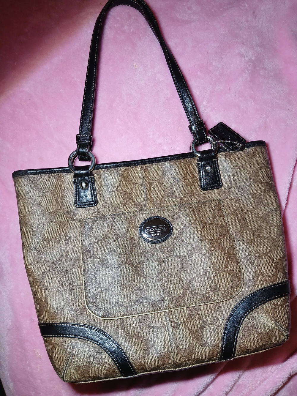 Coach Peyton Signature Heritage Tote Bag Brown F18917 Flawed - Picture 2 of 16